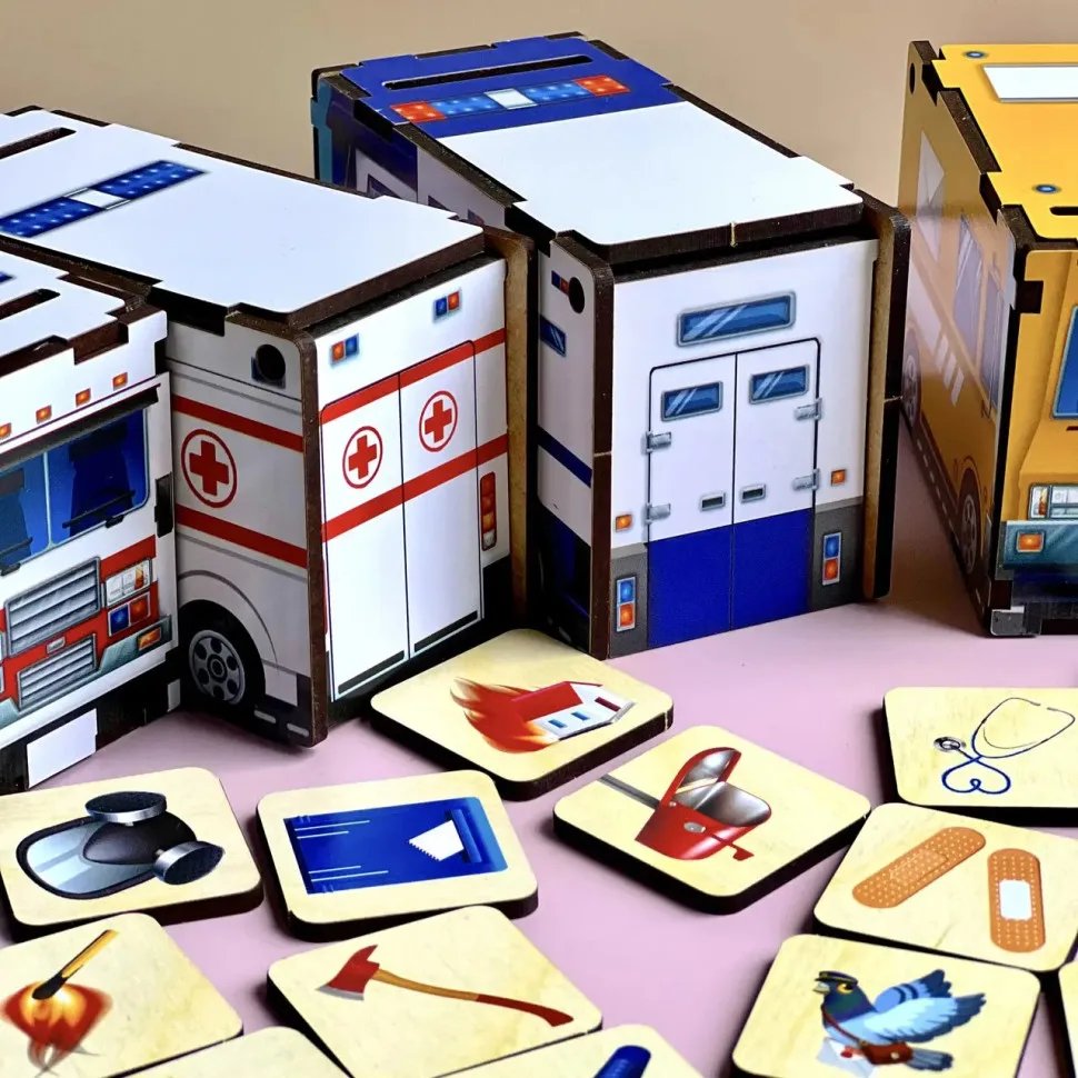 Дерев'яний сортер-комодик Ubumblebees 4 машини 40 плиток для дітей