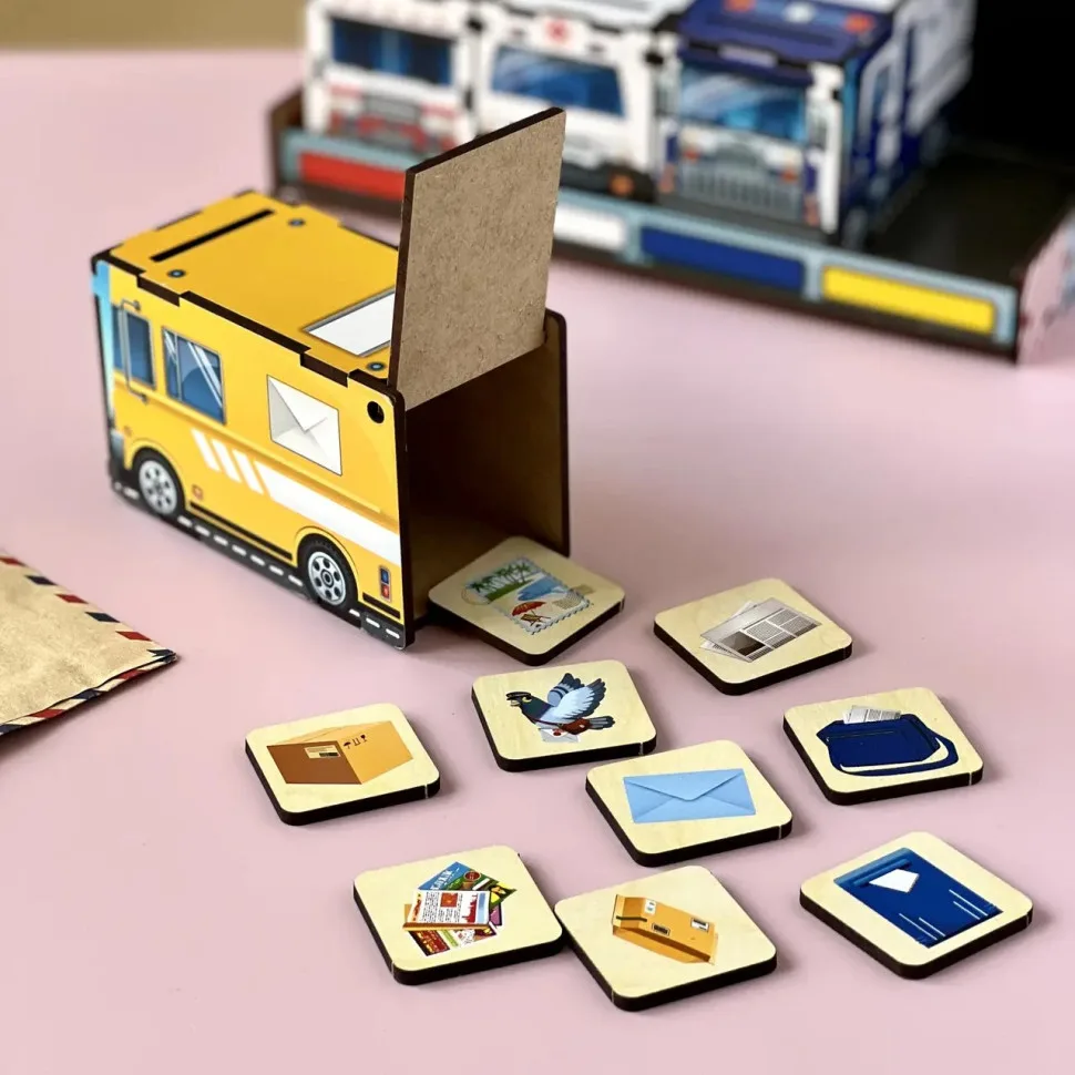 Дерев'яний сортер-комодик Ubumblebees 4 машини 40 плиток для дітей