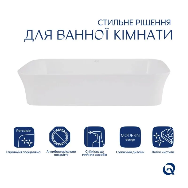 Раковина накладна Qtap Virgo 560x380 мм керамічна біла з донним клапаном Pop-up