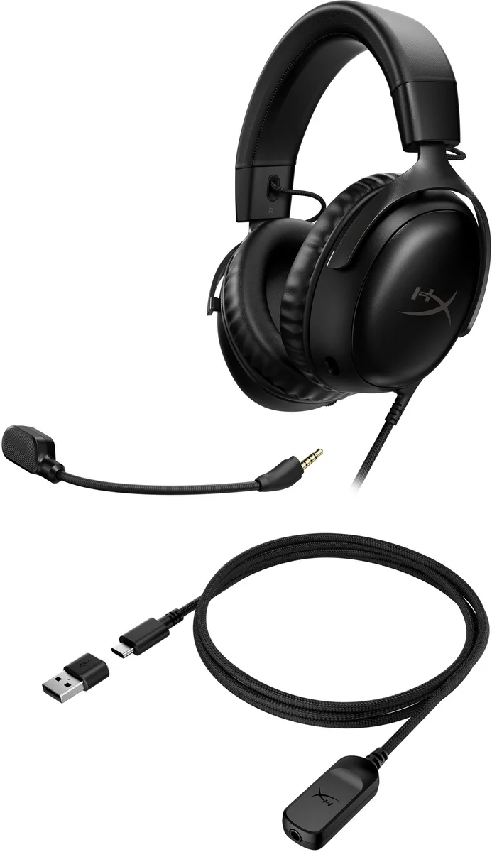 Гарнітура ігрова HyperX Cloud III, mini-jack/USB-A/USB-C, 1.2м/1.3м, чорний