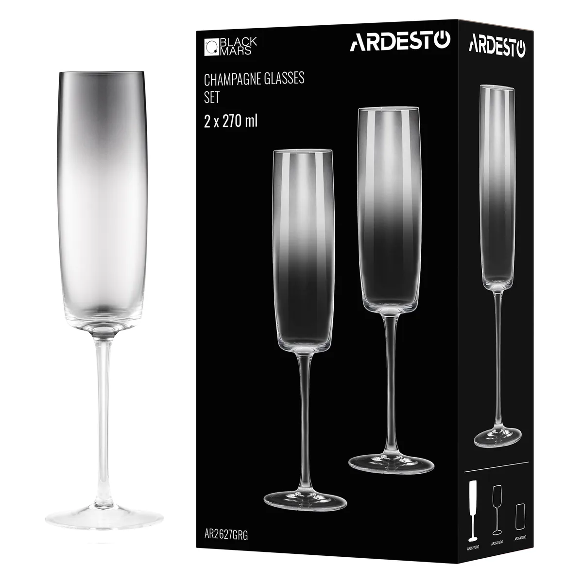 Набор бокалов для шампанского ARDESTO Black Mars Mira 270 мл, 2 шт, стекло, серый