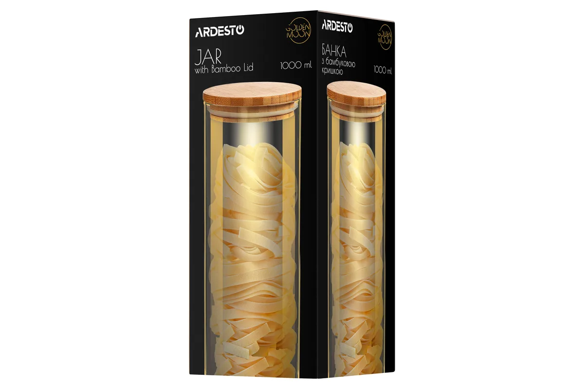 Банку ARDESTO Golden Moon 1000 мл скло бамбук кругла золотиста