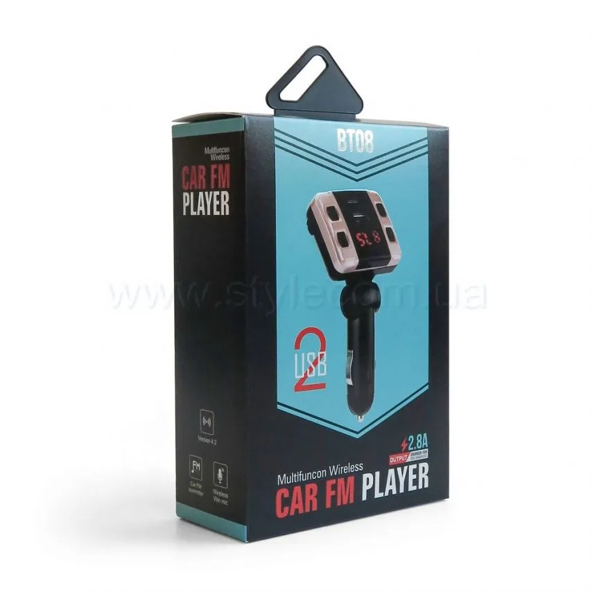 FM-трансмиттер Bluetooth 2USB 2,8A пластик черный