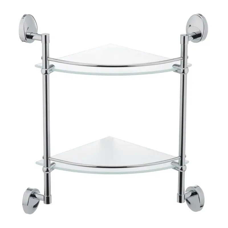 Скляна кутова полиця 2-ярусна Zerix 380х270х440 мм Хром