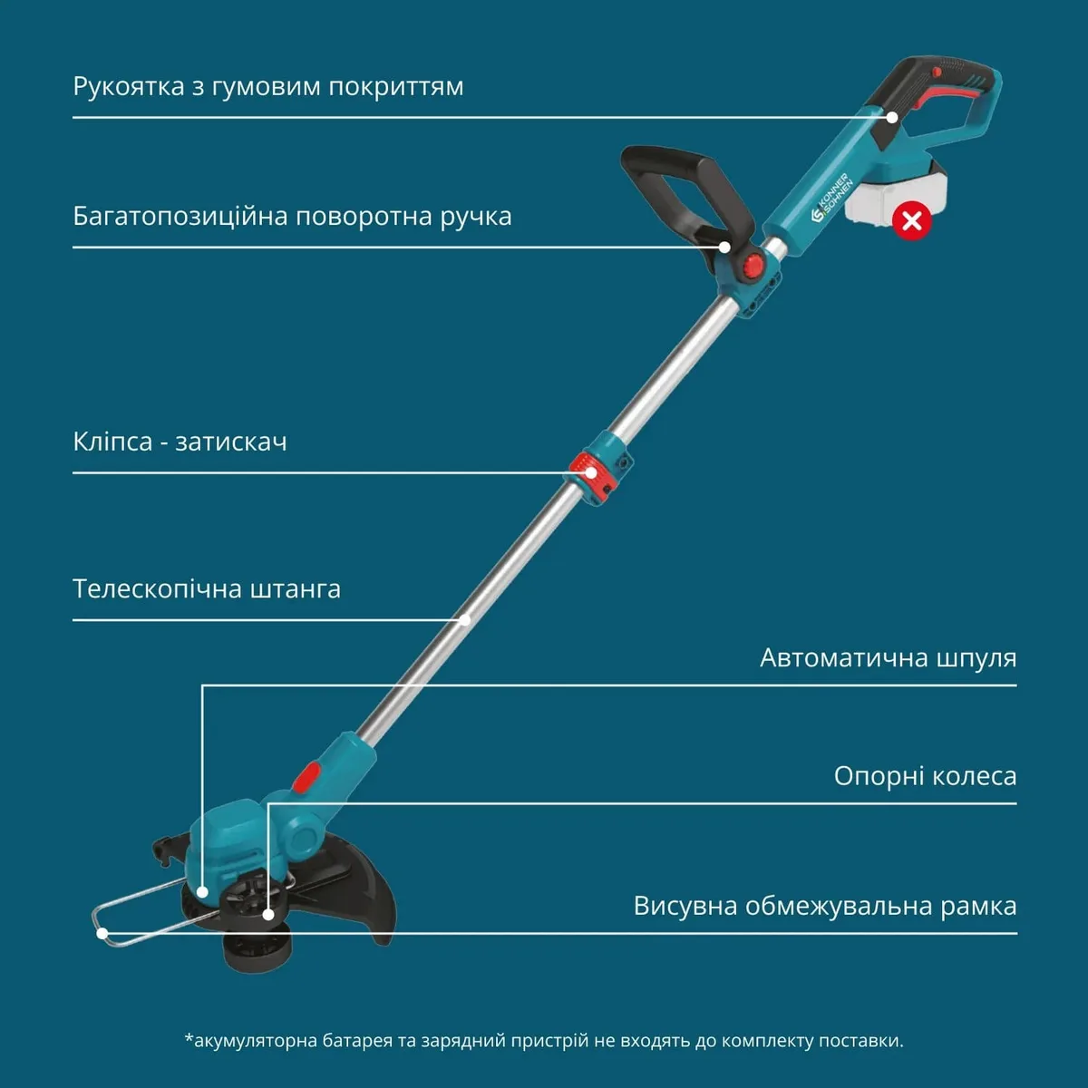 Триммер садовый аккумуляторный Könner & Söhnen 20 В 30 см синий