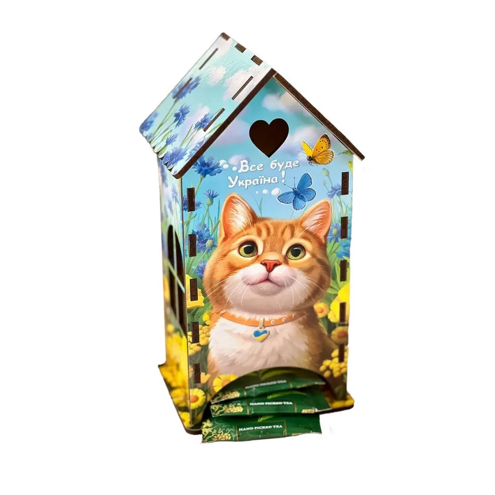 Чайний домик Ubumblebees дерев'яний 20х15х30 см Рижий котик