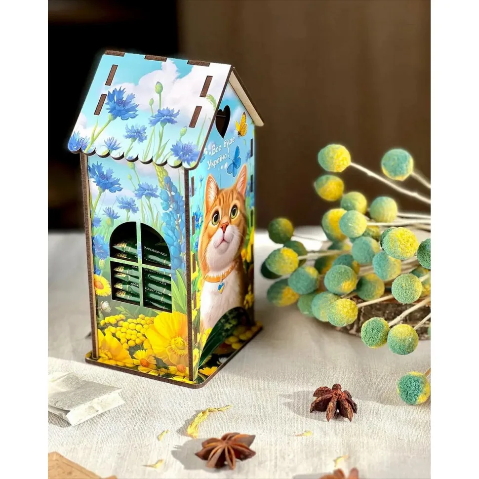 Чайний домик Ubumblebees дерев'яний 20х15х30 см Рижий котик