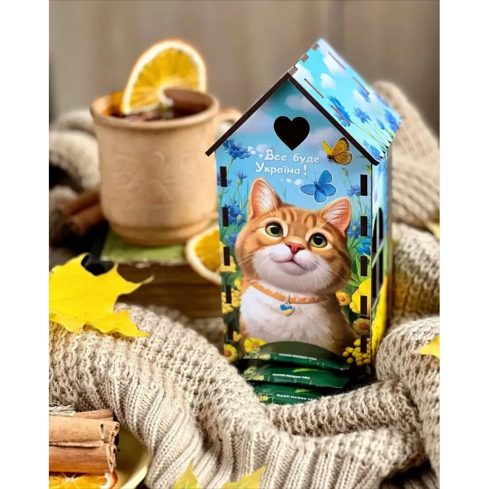 Чайний домик Ubumblebees дерев'яний 20х15х30 см Рижий котик