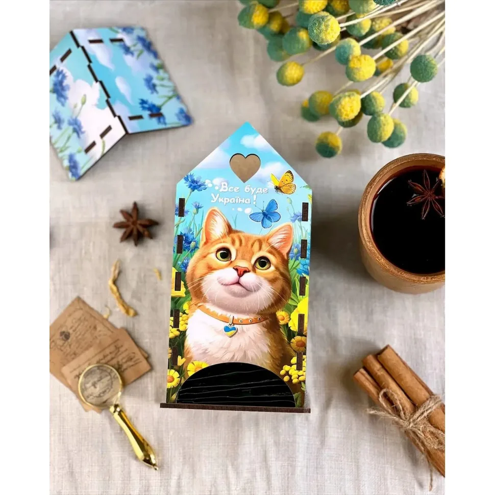 Чайний домик Ubumblebees дерев'яний 20х15х30 см Рижий котик