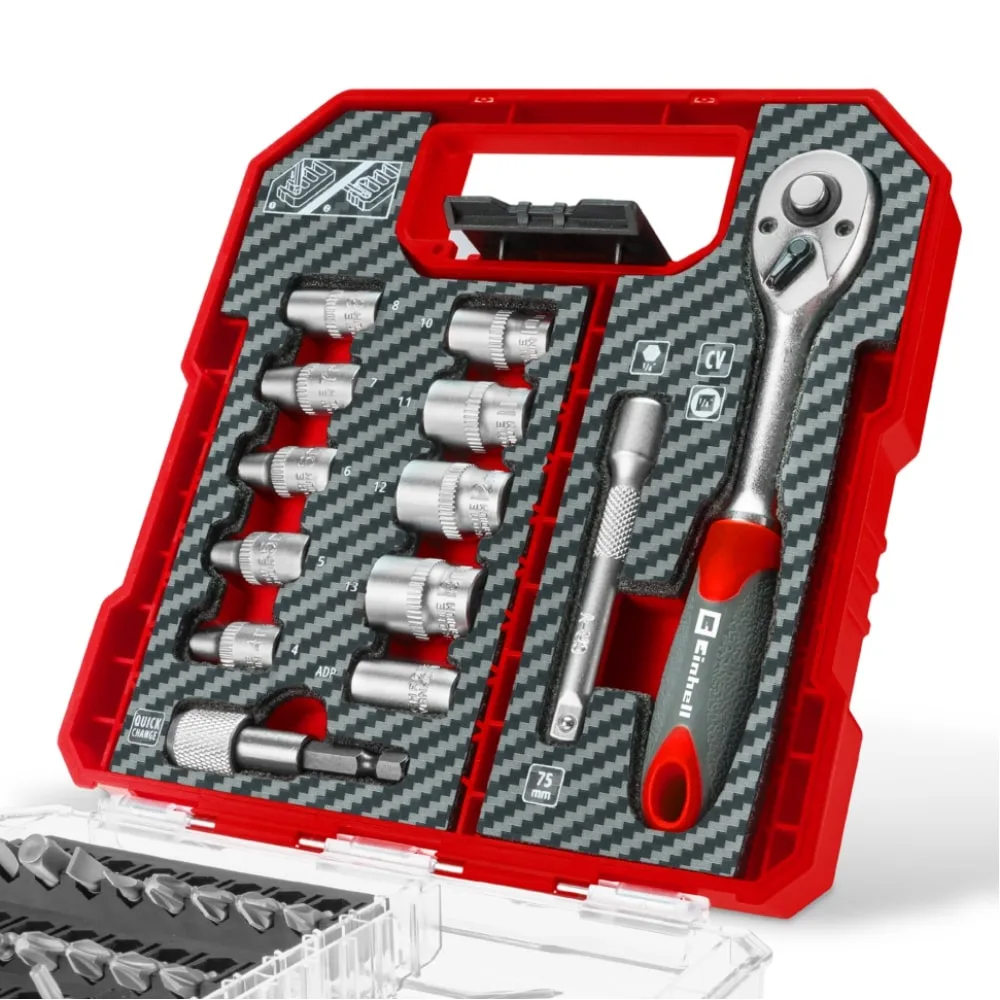 Набор насадок и головок Einhell, 1/4", 4-13мм, в кейсе, 37 единиц