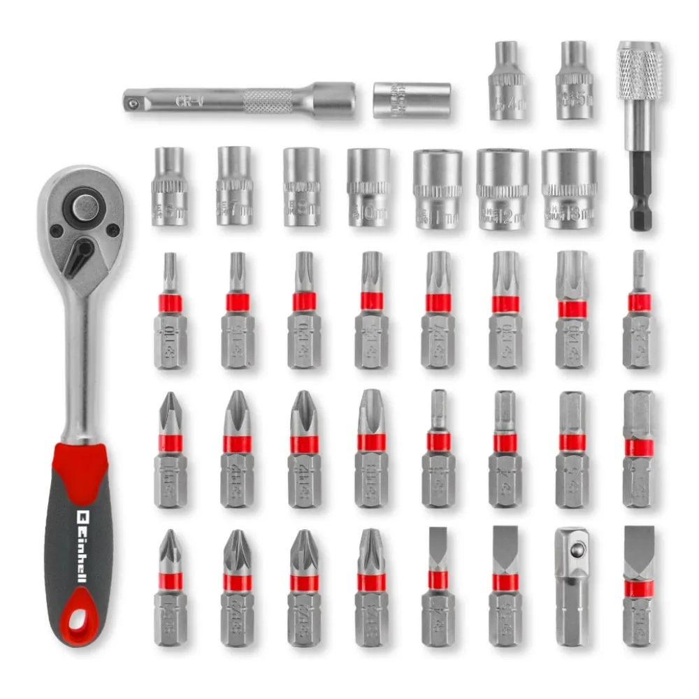 Набор насадок и головок Einhell, 1/4", 4-13мм, в кейсе, 37 единиц
