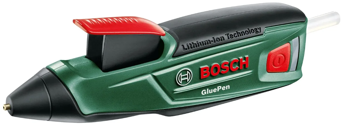 Акумуляторний клейовий пістолет Bosch GluePen 3.6В, 1.5А·год, стрижні 7мм, подача 2г/хв, температура 170°, вага 0.14кг.