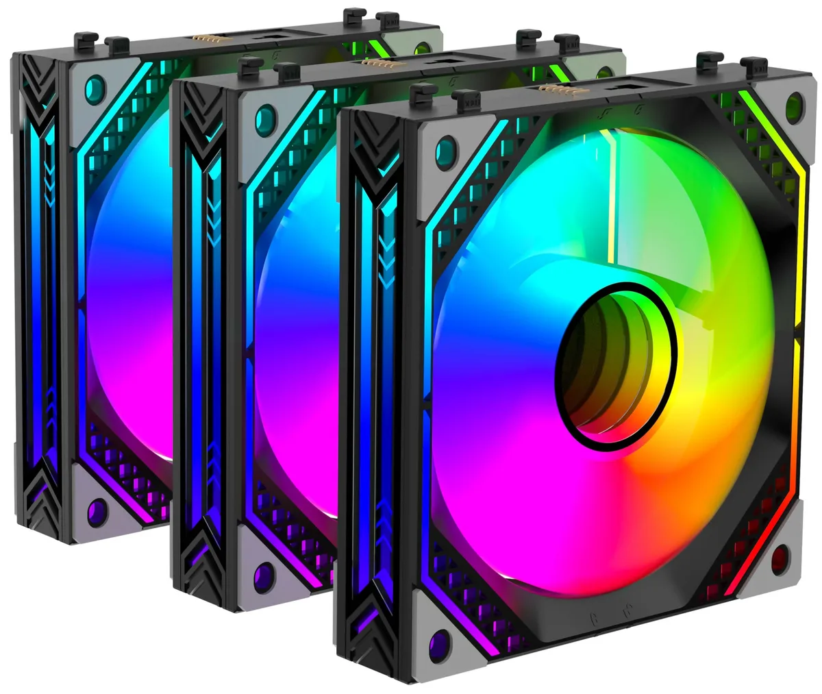 Корпусні вентилятори 2E GAMING Air Cool Magic Mirror ACF120MB-ARGB, 3x120мм, 2000rpm, 4pin PWM +5VARGB, 20.5dBa, чорний