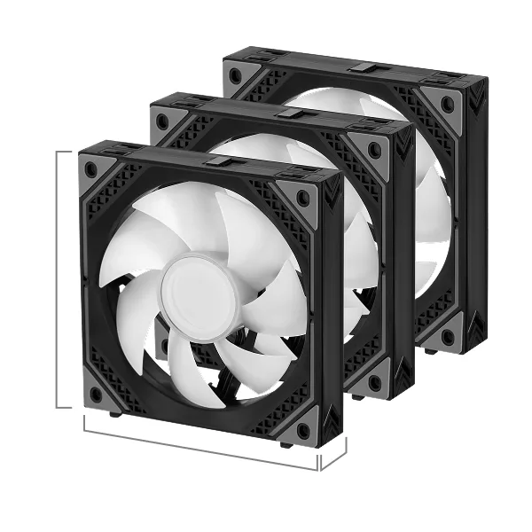 Корпусні вентилятори 2E GAMING Air Cool Magic Mirror ACF120MB-ARGB, 3x120мм, 2000rpm, 4pin PWM +5VARGB, 20.5dBa, чорний
