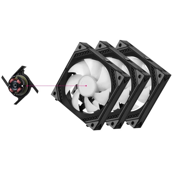 Корпусні вентилятори 2E GAMING Air Cool Magic Mirror ACF120MB-ARGB, 3x120мм, 2000rpm, 4pin PWM +5VARGB, 20.5dBa, чорний