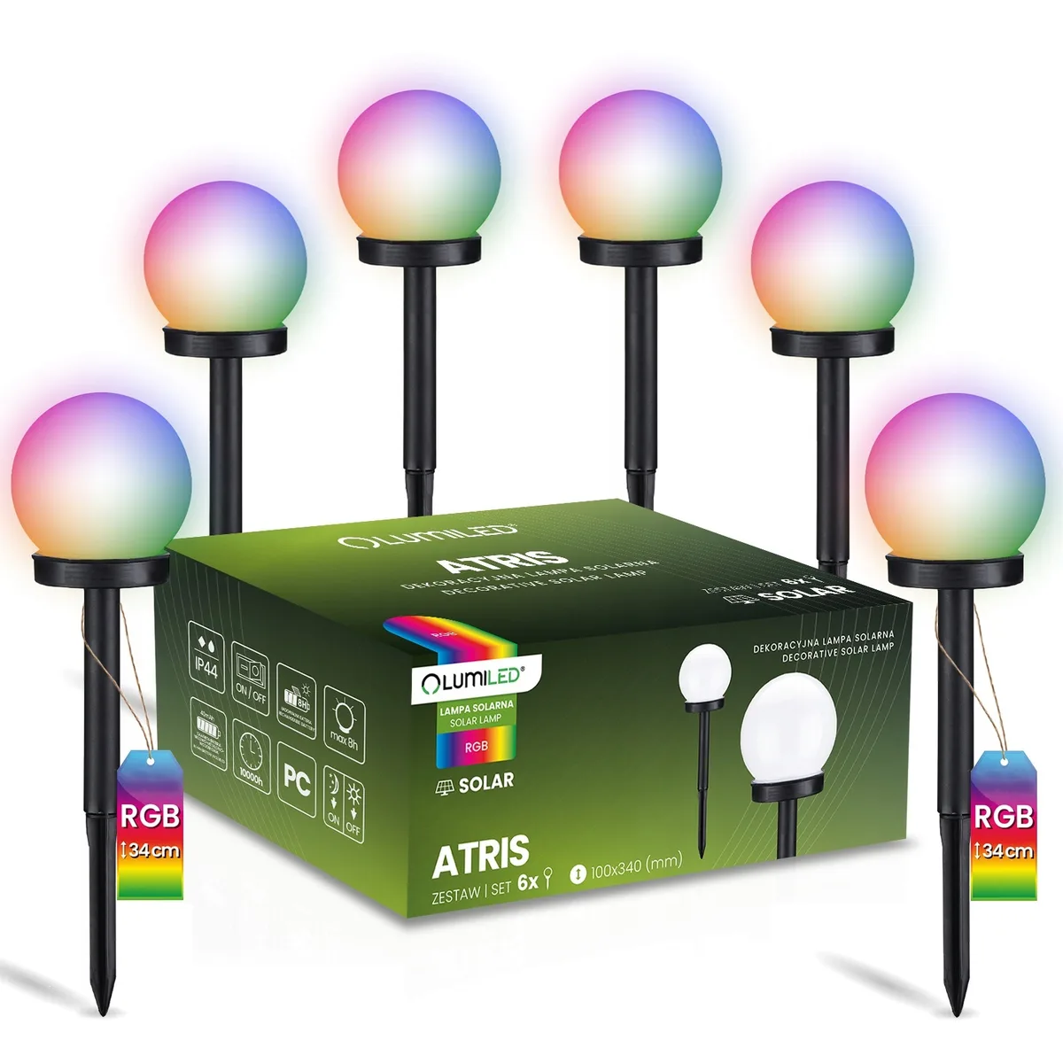 Набор 6 шт садовых LED шаров 10 см поликарбонат RGB ассорти LumiLED