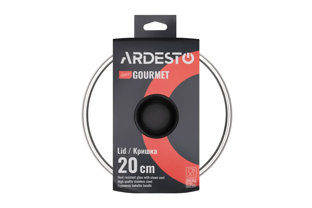Крышка ARDESTO Gemini Gourmet, 20 см, жаростойкое стекло, нержавеющая сталь, бакелит