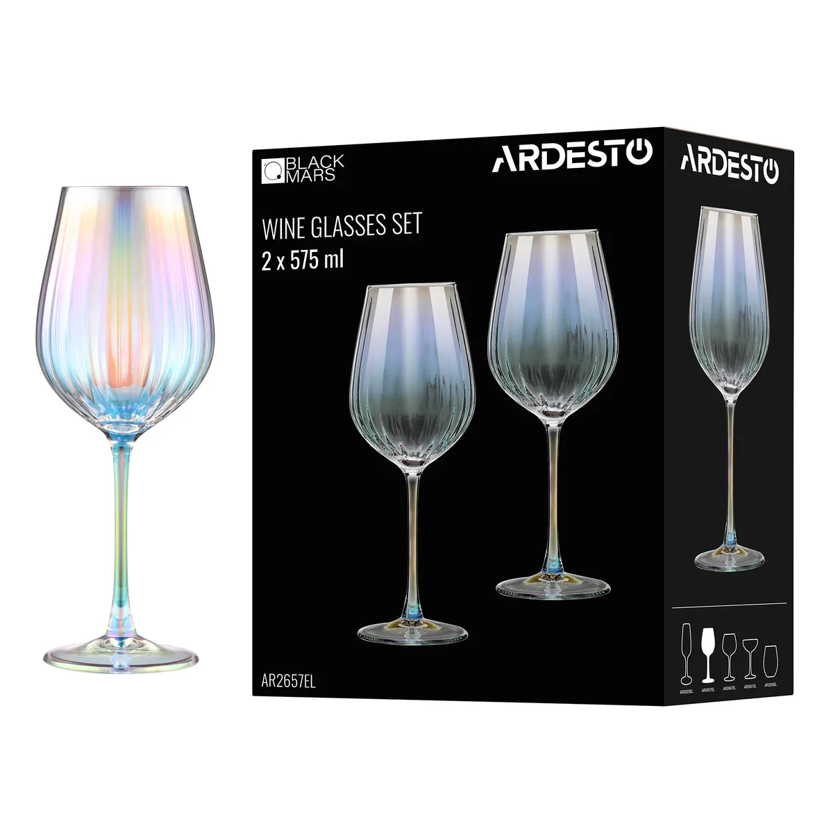 Набір винних келихів ARDESTO Black Mars Zenith 575 мл, 2 шт, прозоре скло.