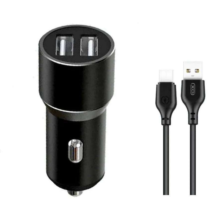 Автомобільний зарядний пристрій XO метал 2USB 2.4A 12W чорний