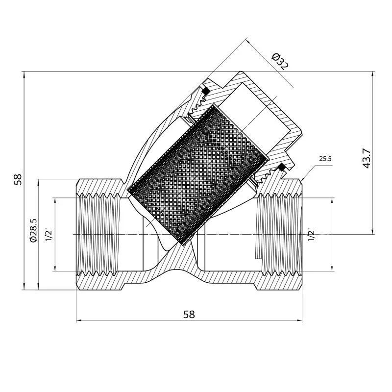 Фільтр грубої очистки Thermo Alliance Forte 1/2" латунь нікель косий для води