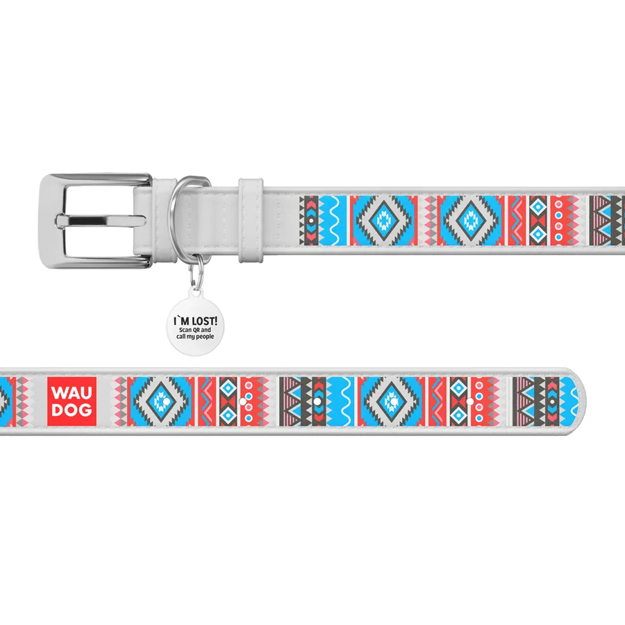 Нашийник WAUDOG Design шкіряний Етно 15 мм S білий 26-35 см