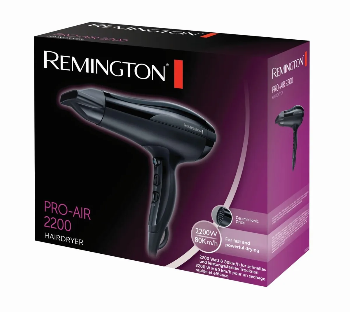 Фен Remington Pro-Air, 2200 Вт, 3 настройки, ионизация, холодный обдув, черный
