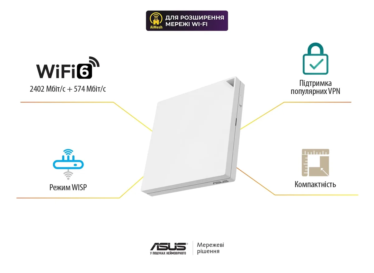 Маршрутизатор ASUS RT-AX57 GO AX3000, 4xGE LAN, 1xGE WAN, MESH EU-UK