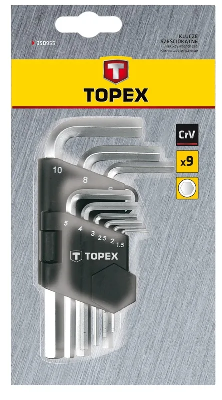 Набір коротких шестигранних ключів TOPEX CrV, 1.5-10мм, 9 шт.