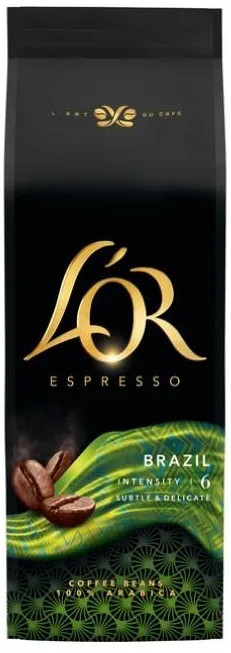 Кава L`OR в зернах, 500г, Еспресо Бразилія, арабіка.