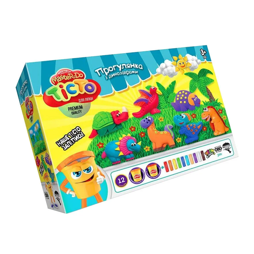 Набір для творчості Danko Toys тісто для ліплення 12 кольорів 26,5х7,5х19,5 см Прогулянка з динозаврами