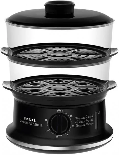 Пароварка Tefal Convenient, 900 Вт, ємність 2.9/3.1 л, водяний резервуар 1.5 л, механічне управління, пластиковий корпус, чорний к