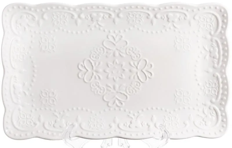 Сервірувальні блюда порцелянові White-Lace 26x15 см, набір 2 штуки з орнаментом