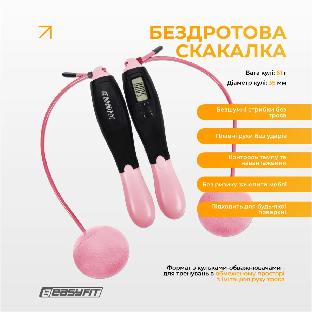 Скакалка для похудения EasyFit ПВХ 2,8 м черный-розовый с счетчиком