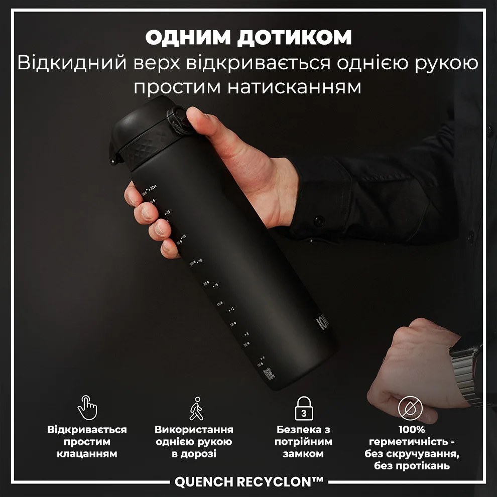 Бутылка для воды ION8 Recyclon 1000 мл Черная BPA Free