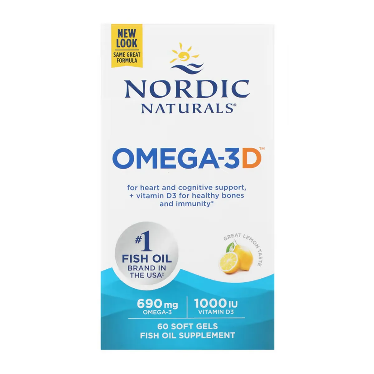 Омега-3D Nordic Naturals риб'ячий жир 60 капсул 690 мг Омега-3 1000 МЕ вітаміну D3 лимонний смак