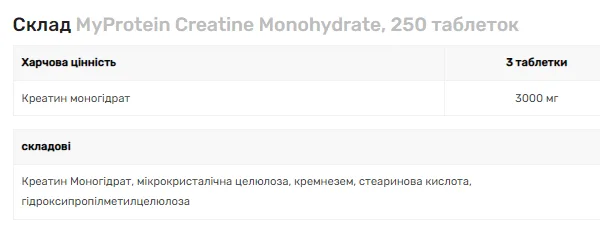 Креатин моногидрат Myprotein таблетки 250 шт вегетарианские