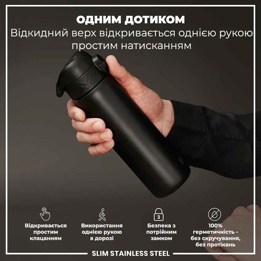 Пляшка ION8 нержавіюча сталь 600 мл чорна