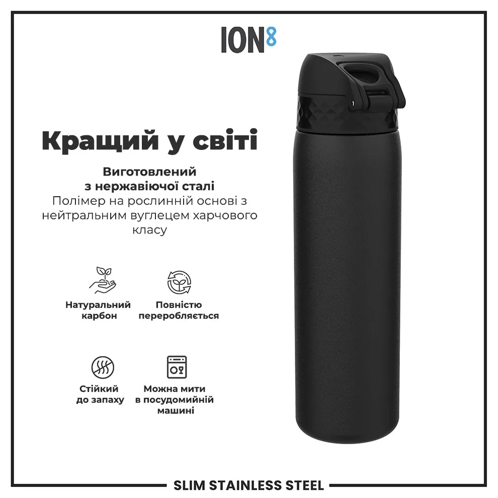 Пляшка ION8 нержавіюча сталь 600 мл чорна