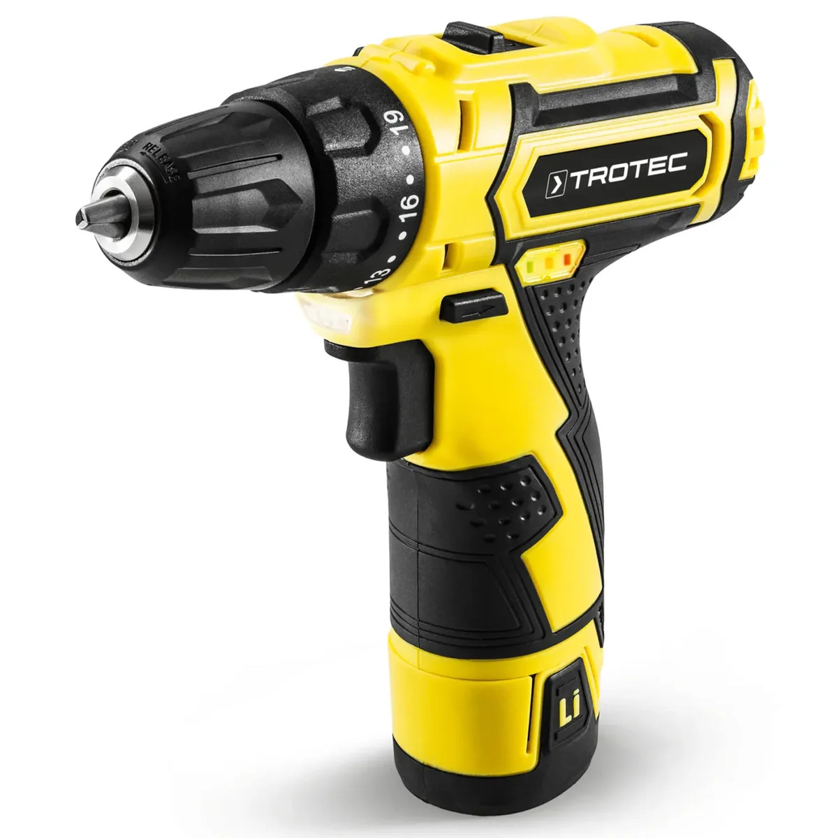 Акумуляторний дриль-шурупокрут Trotec 12V 2Ah жовтий з кейсом