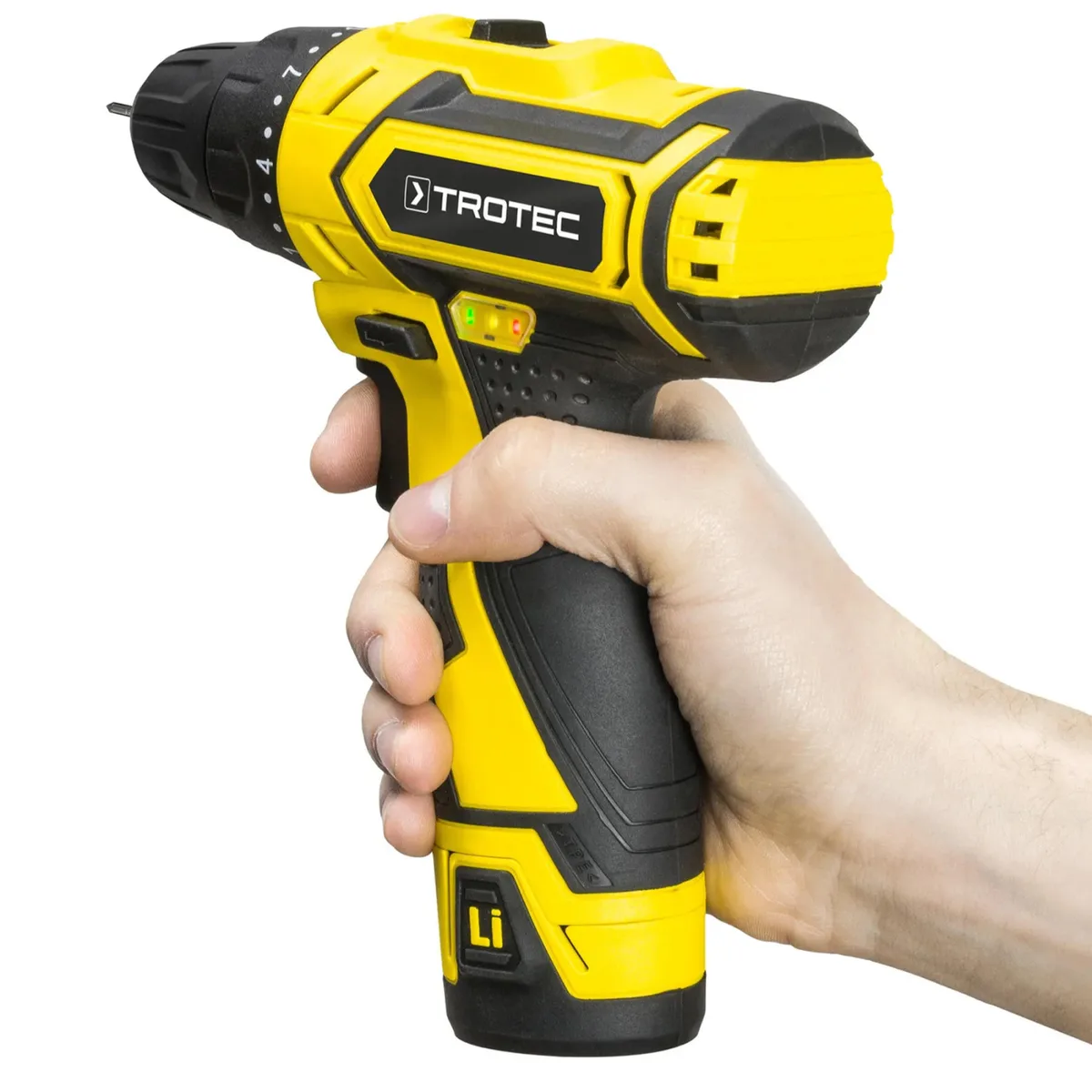 Акумуляторний дриль-шурупокрут Trotec 12V 2Ah жовтий з кейсом