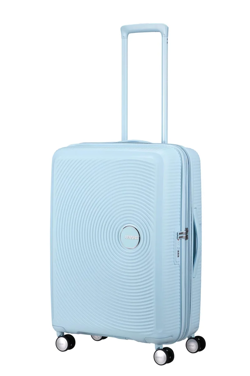Вализа American Tourister, Soundbox, полипропилен, средняя, 67 см, 71.5/81 л, TSA, 4 колеса, EXP, пастельно-голубая.