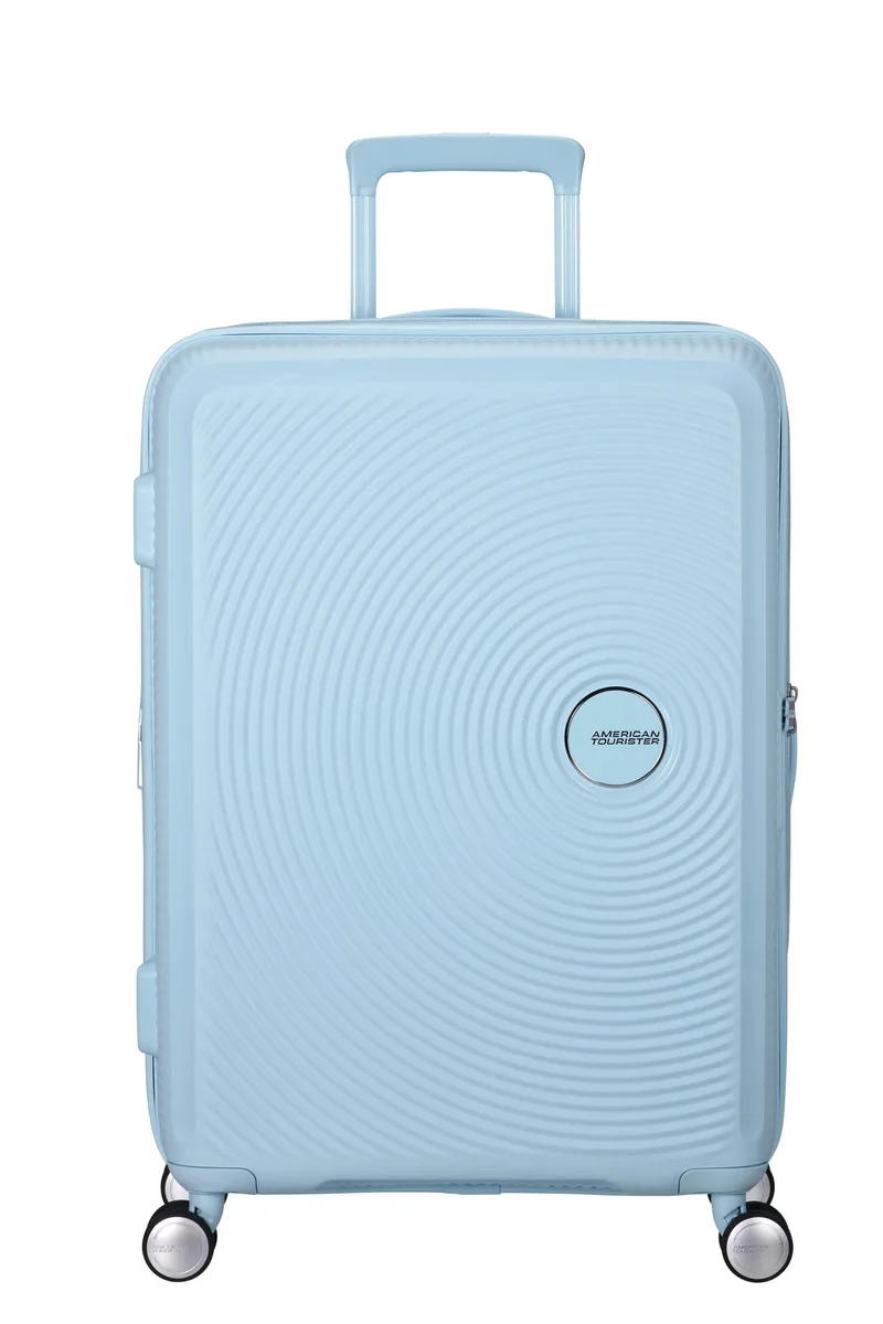 Вализа American Tourister, Soundbox, полипропилен, средняя, 67 см, 71.5/81 л, TSA, 4 колеса, EXP, пастельно-голубая.