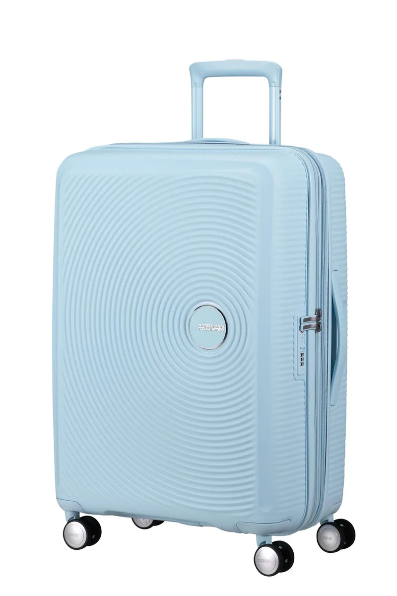 Вализа American Tourister, Soundbox, полипропилен, средняя, 67 см, 71.5/81 л, TSA, 4 колеса, EXP, пастельно-голубая.