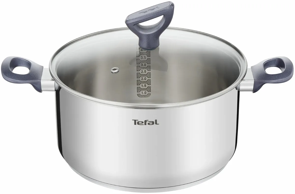 Каструля Tefal Daily Cook з кришкою, 24 см, з нержавіючої сталі, алюмінієвого сплаву та бакелітовою ручкою.