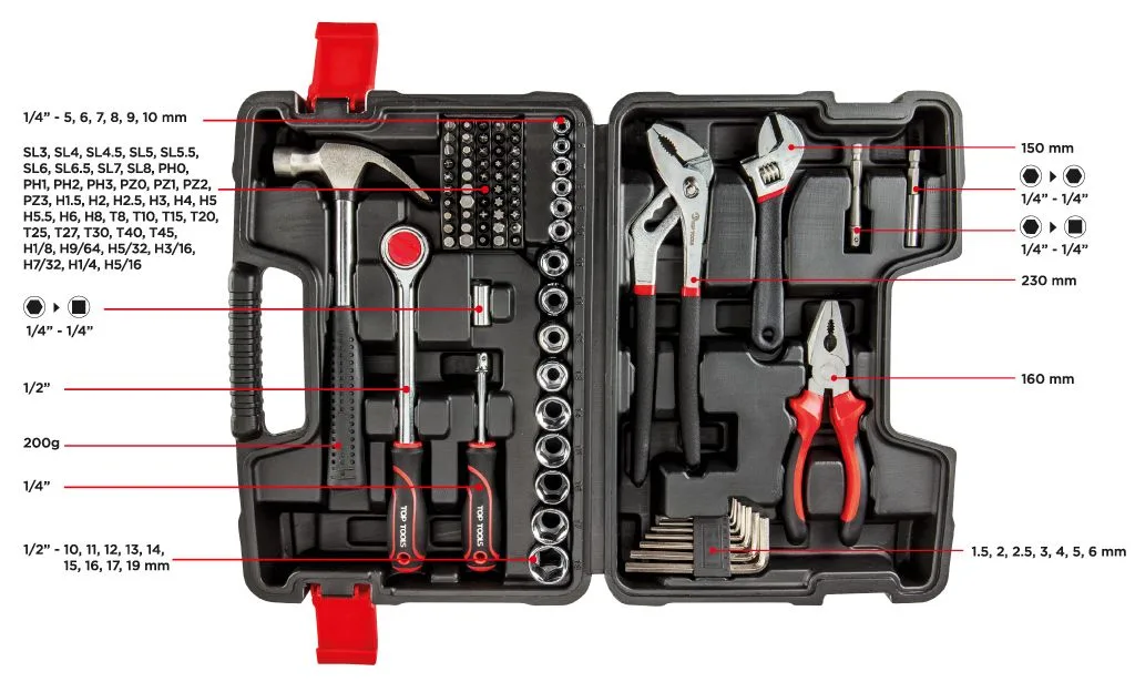 Набір інструментів Top Tools, 1/2", 1/4", універсальний, 81шт