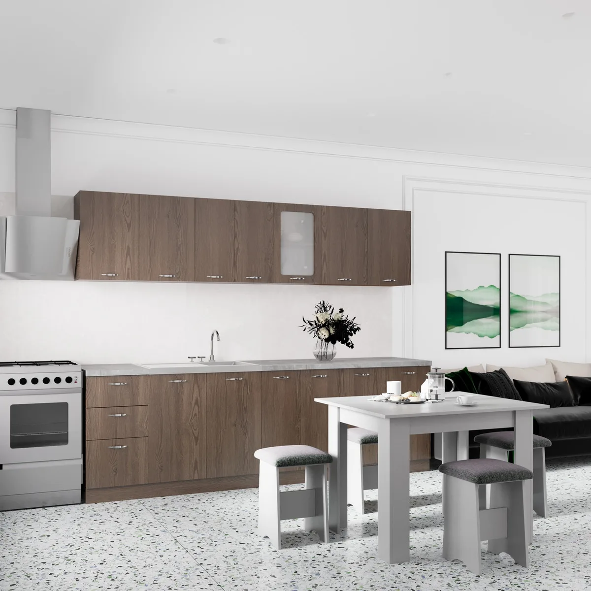 Комплект мебели для кухни Comfort 2,6 м Дуб Родос темный модульный гарнитур для кухни и столовая мебель