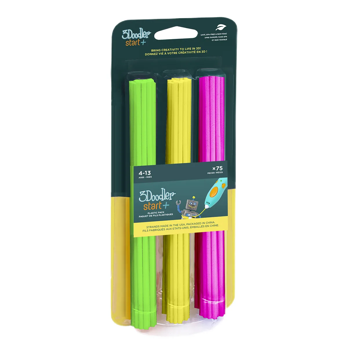 Набір стрижнів 3Doodler Start PLA 75 шт зелений жовтий рожевий