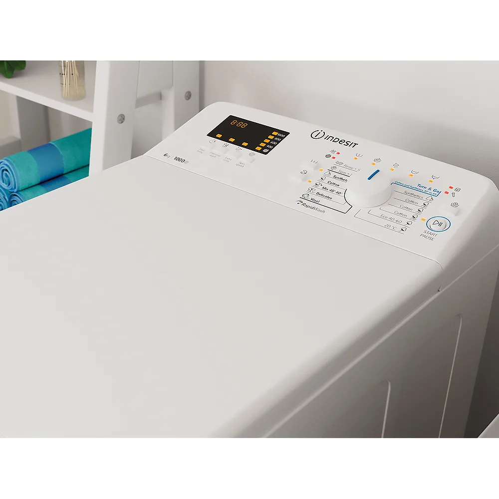 Пральна машина Indesit вертикальна 6кг 1000 об/хв для прання білизни компактна з LED-дисплеєм