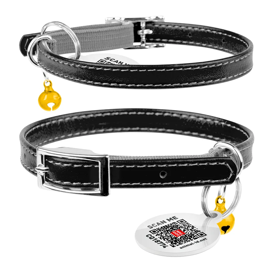 Нашийник WAUCAT Glamour XXS 22-30 см 9 мм шкіряний чорний