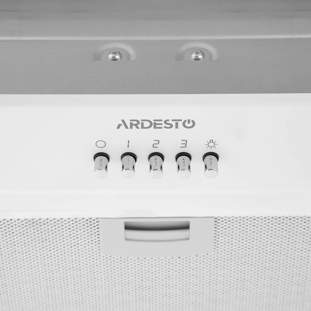 Вбудована витяжка ARDESTO, 52 см, потужність 450 м3/год, металевий корпус, 2 LED лампи по 1 Вт, кнопкове керування, біла.